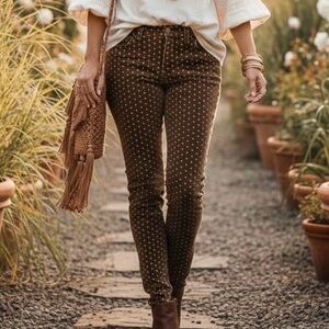 Free People Brown Polka Dot Women’s Jeans Size 30 Velvet, Romantic